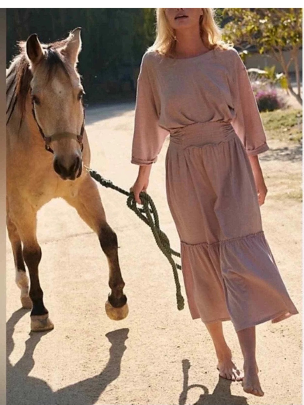 Free People Beach Garcia Flowy Adjustable Oversize Midi Dress - XS - Pink Beige